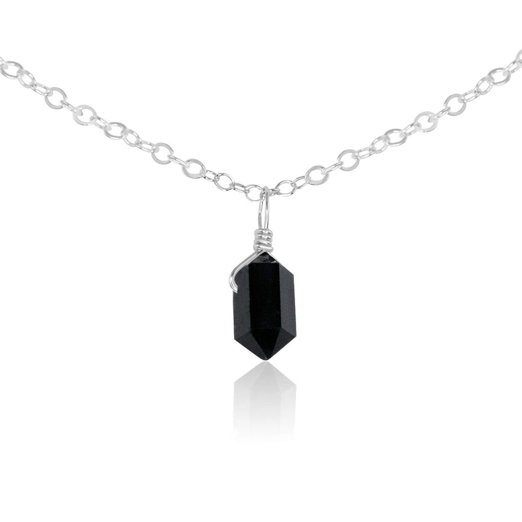 Black Tourmaline Mini Double Terminated Crystal Point Pendant Choker Necklace - Black Tourmaline Mini Double Terminated Crystal Point Pendant Choker Necklace - Sterling Silver / Cable - Luna Tide Handmade Crystal Jewellery