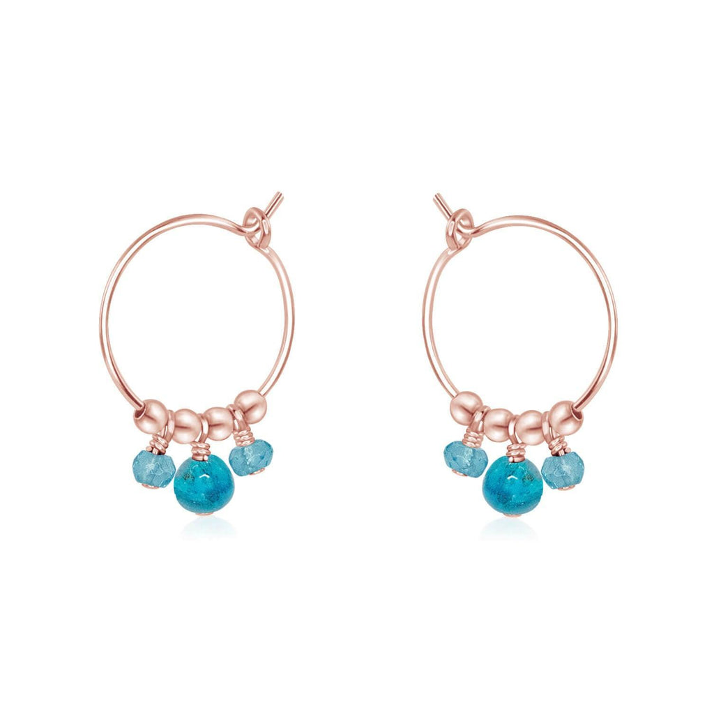 Blue Apatite Gemstone Bead Drop Hoop Earrings - Blue Apatite Gemstone Bead Drop Hoop Earrings - 14k Rose Gold Fill - Luna Tide Handmade Crystal Jewellery