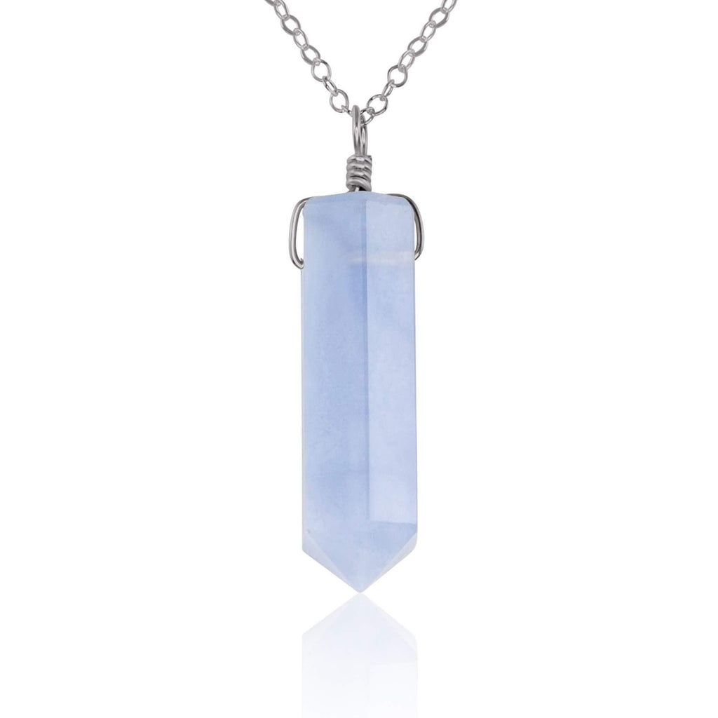 Blue Lace Agate Crystal Generator Point Pendant Necklace - Blue Lace Agate Crystal Generator Point Pendant Necklace - Stainless Steel / Cable - Luna Tide Handmade Crystal Jewellery