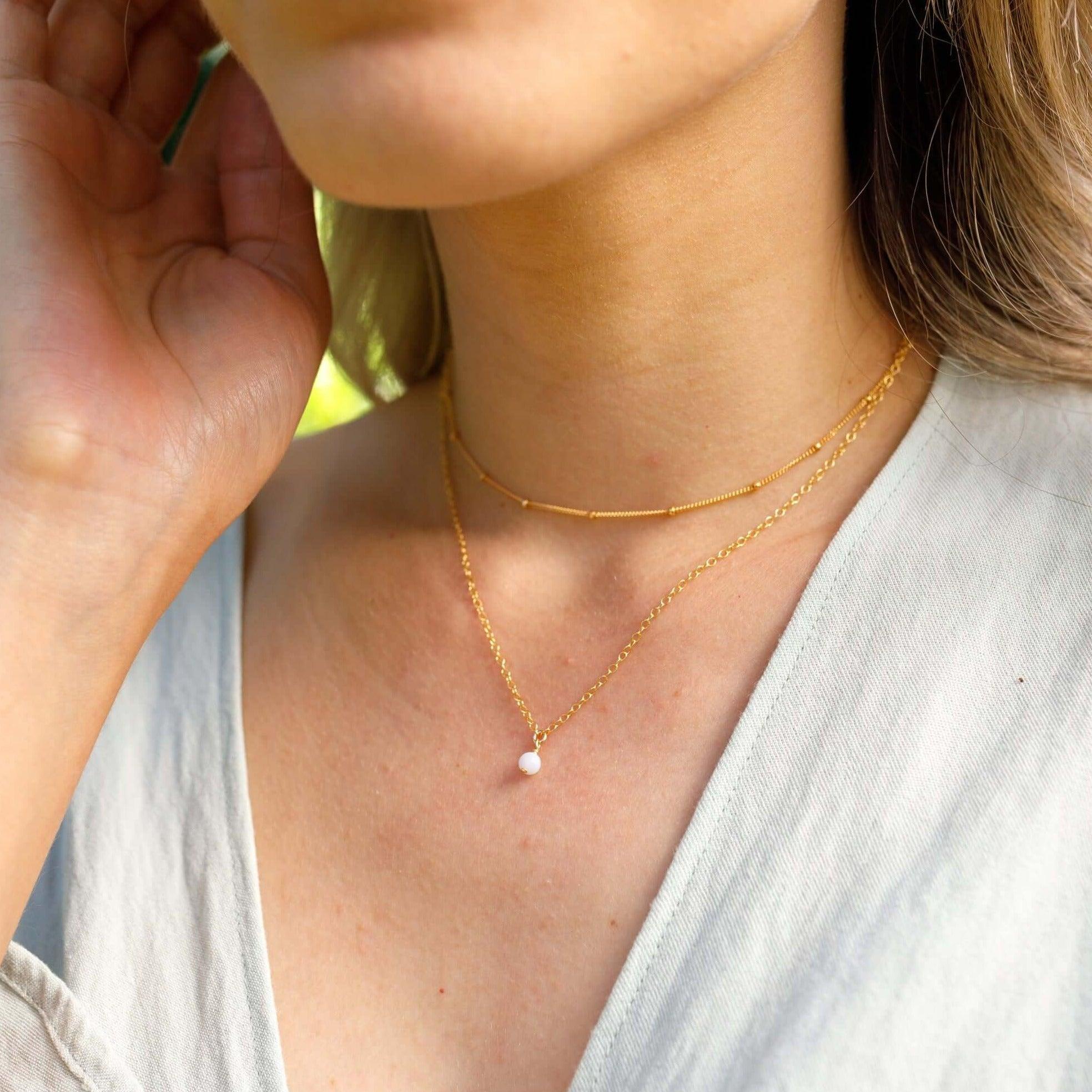 Blue Lace Agate Gemstone Chain Layered Choker Necklace - Blue Lace Agate Gemstone Chain Layered Choker Necklace - Sterling Silver - Luna Tide Handmade Crystal Jewellery