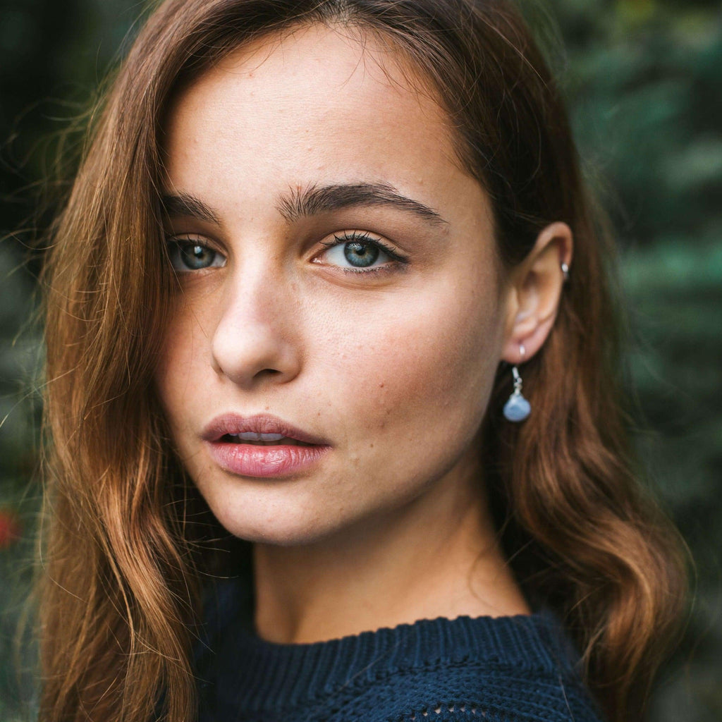 Blue Lace Agate Gemstone Teardrop Dangle Earrings - Blue Lace Agate Gemstone Teardrop Dangle Earrings - Sterling Silver - Luna Tide Handmade Crystal Jewellery