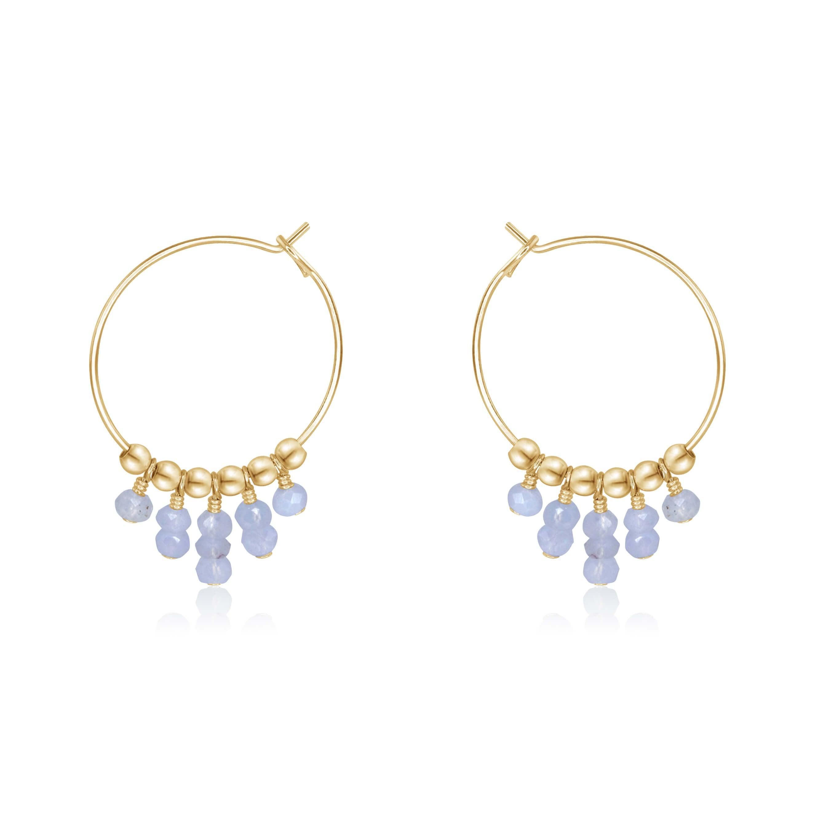 Blue Lace Agate Statement Hoop Earrings - Blue Lace Agate Statement Hoop Earrings - 14k Gold Fill - Luna Tide Handmade Crystal Jewellery