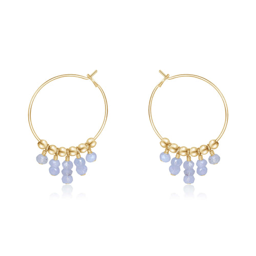 Blue Lace Agate Statement Hoop Earrings - Blue Lace Agate Statement Hoop Earrings - 14k Gold Fill - Luna Tide Handmade Crystal Jewellery