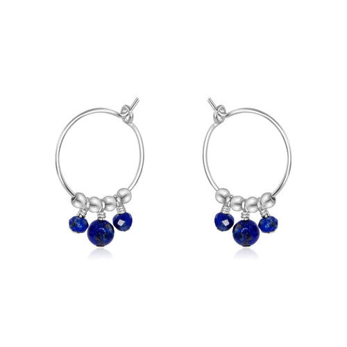 Blue Lapis Lazuli Gemstone Bead Drop Hoop Earrings - Blue Lapis Lazuli Gemstone Bead Drop Hoop Earrings - Sterling Silver - Luna Tide Handmade Crystal Jewellery