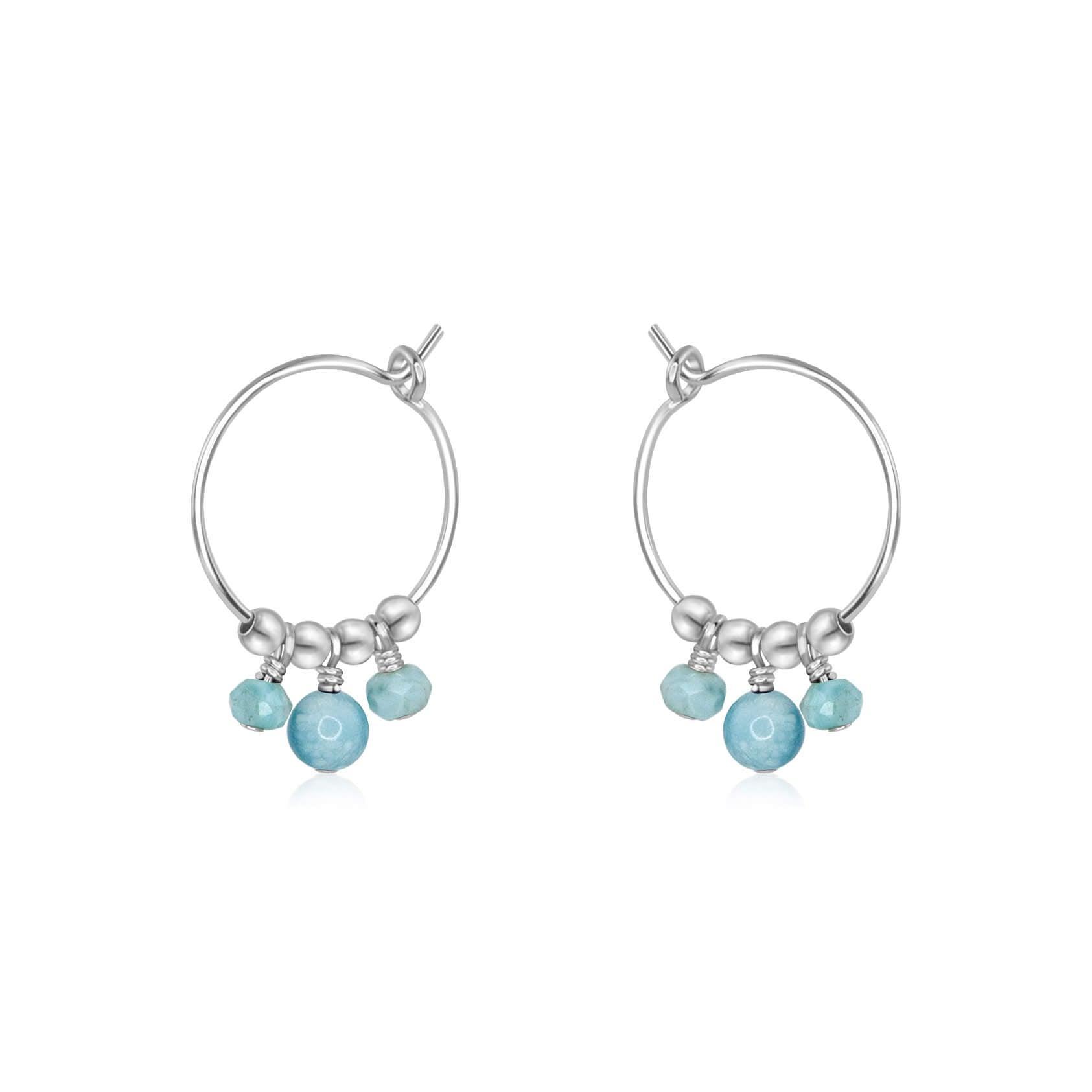 Blue Larimar Gemstone Bead Drop Hoop Earrings - Blue Larimar Gemstone Bead Drop Hoop Earrings - Sterling Silver - Luna Tide Handmade Crystal Jewellery