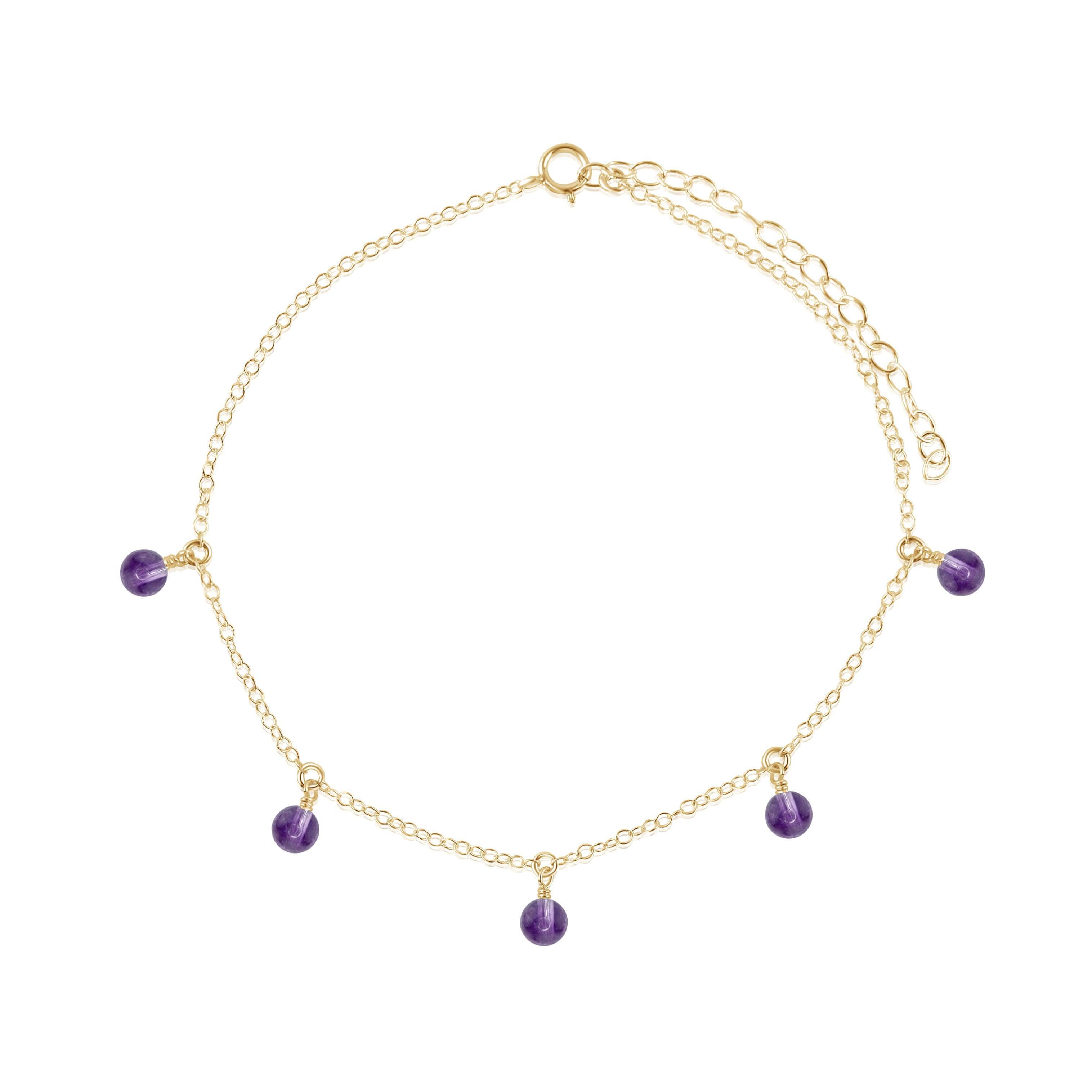 Boho Amethyst Bead Drop Anklet - Boho Amethyst Bead Drop Anklet - 14k Gold Fill - Luna Tide Handmade Crystal Jewellery