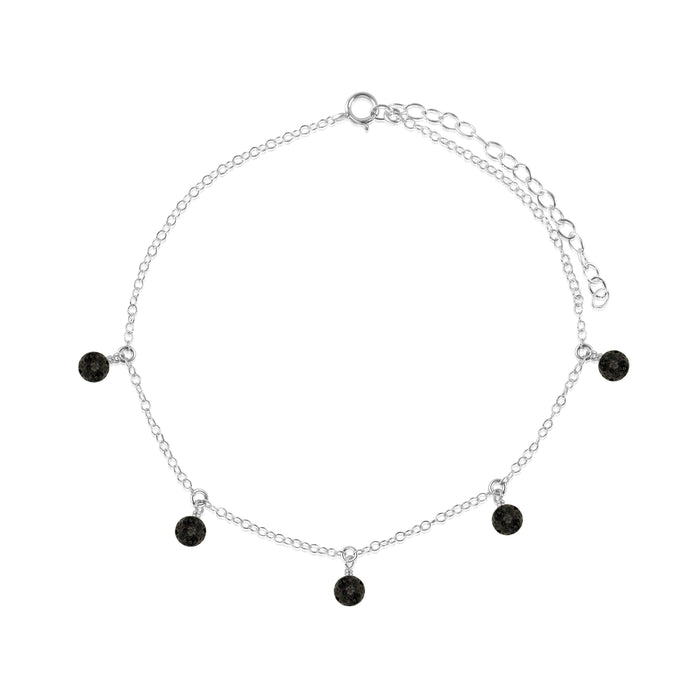 Boho Black Lava Rock Bead Drop Anklet - Boho Black Lava Rock Bead Drop Anklet - Sterling Silver - Luna Tide Handmade Crystal Jewellery