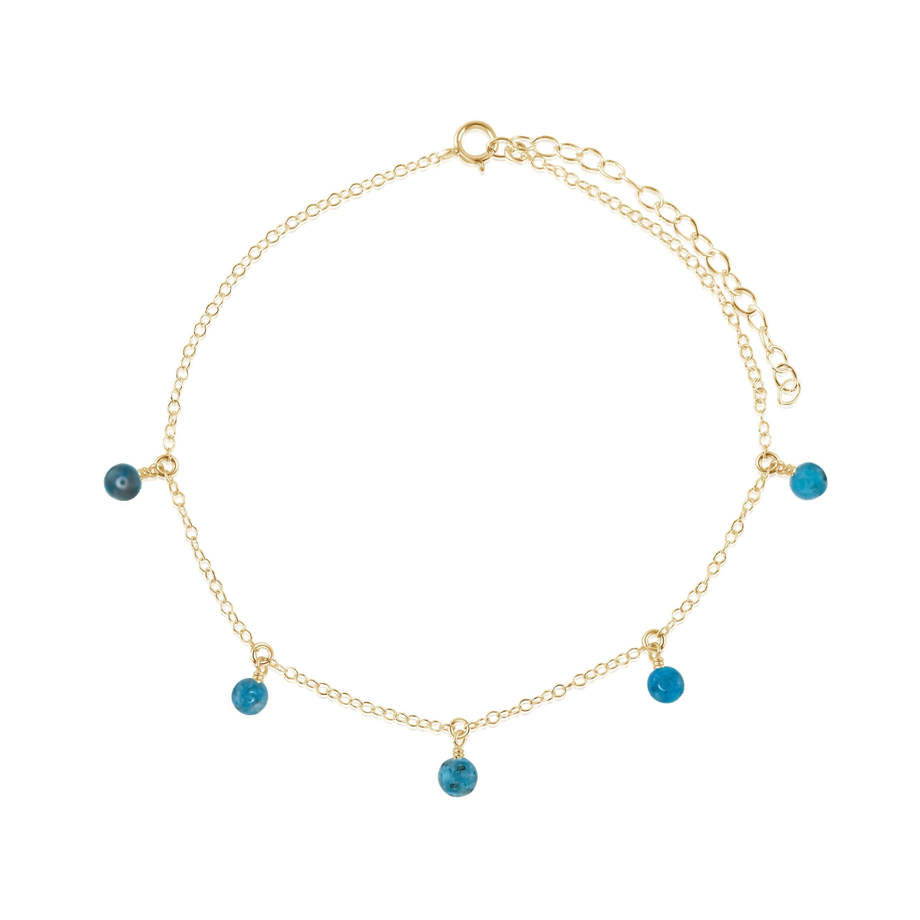 Boho Blue Apatite Gemstone Bead Drop Anklet - Boho Blue Apatite Gemstone Bead Drop Anklet - 14k Gold Fill - Luna Tide Handmade Crystal Jewellery