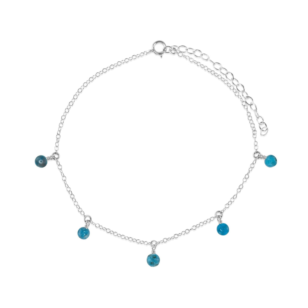 Boho Blue Apatite Gemstone Bead Drop Anklet - Boho Blue Apatite Gemstone Bead Drop Anklet - Sterling Silver - Luna Tide Handmade Crystal Jewellery