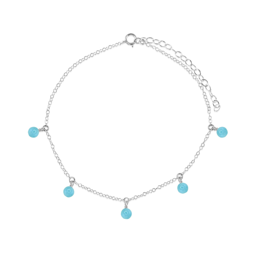 Boho Blue Larimar Gemstone Bead Drop Anklet - Boho Blue Larimar Gemstone Bead Drop Anklet - Sterling Silver - Luna Tide Handmade Crystal Jewellery