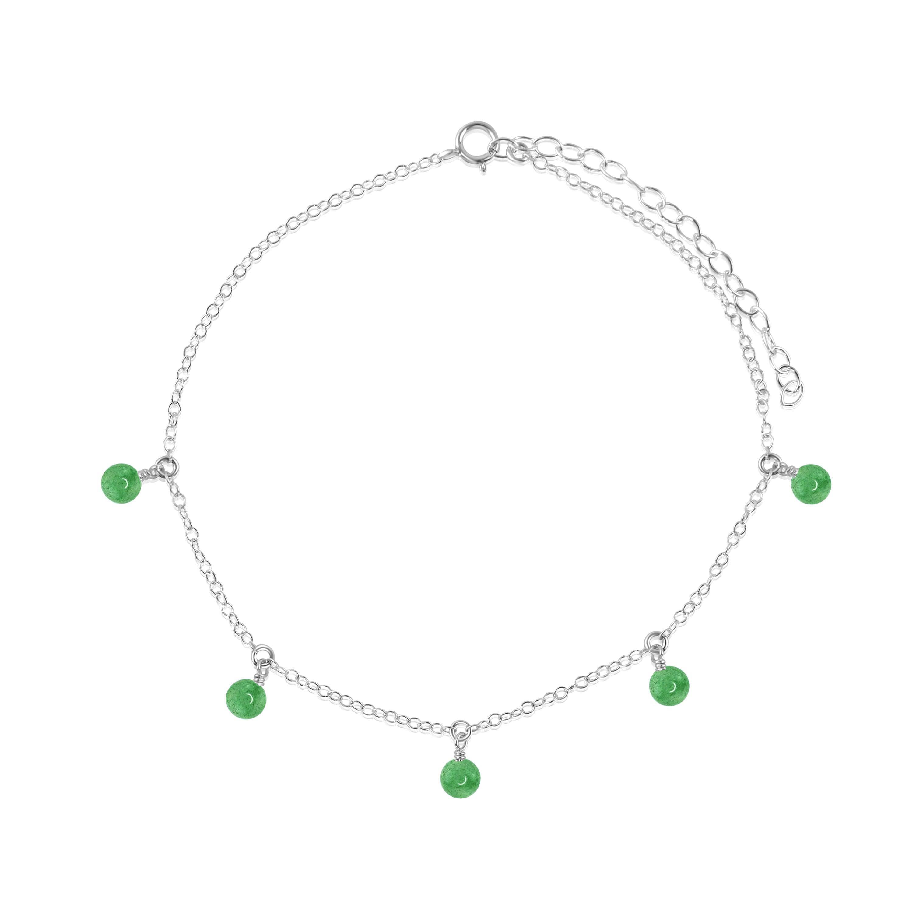 Boho Green Aventurine Gemstone Bead Drop Anklet - Boho Green Aventurine Gemstone Bead Drop Anklet - Sterling Silver - Luna Tide Handmade Crystal Jewellery