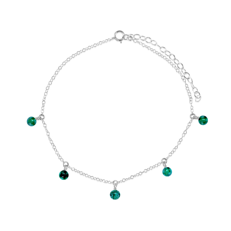 Bead Drop Anklet - Emerald - Sterling Silver - Luna Tide Handmade Jewellery