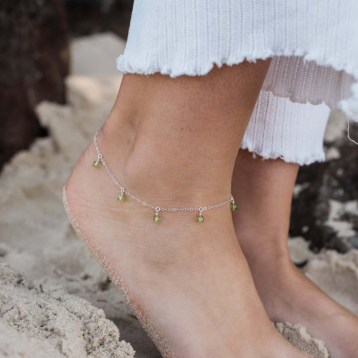 Bead Drop Anklet - Peridot - Sterling Silver - Luna Tide Handmade Jewellery