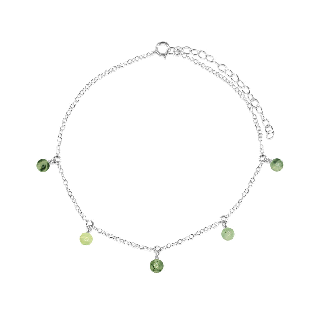 Boho Green Prehnite Gemstone Bead Drop Anklet - Boho Green Prehnite Gemstone Bead Drop Anklet - Sterling Silver - Luna Tide Handmade Crystal Jewellery