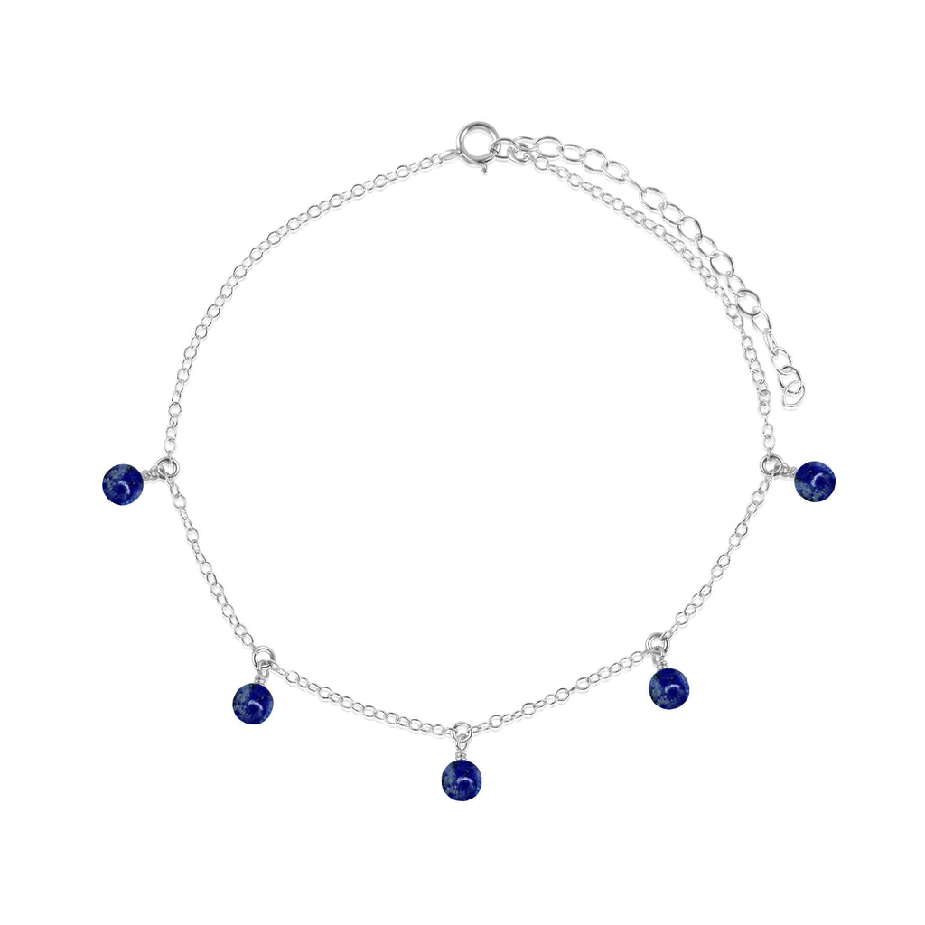 Boho Lapis Lazuli Bead Drop Anklet - Boho Lapis Lazuli Bead Drop Anklet - Sterling Silver - Luna Tide Handmade Crystal Jewellery
