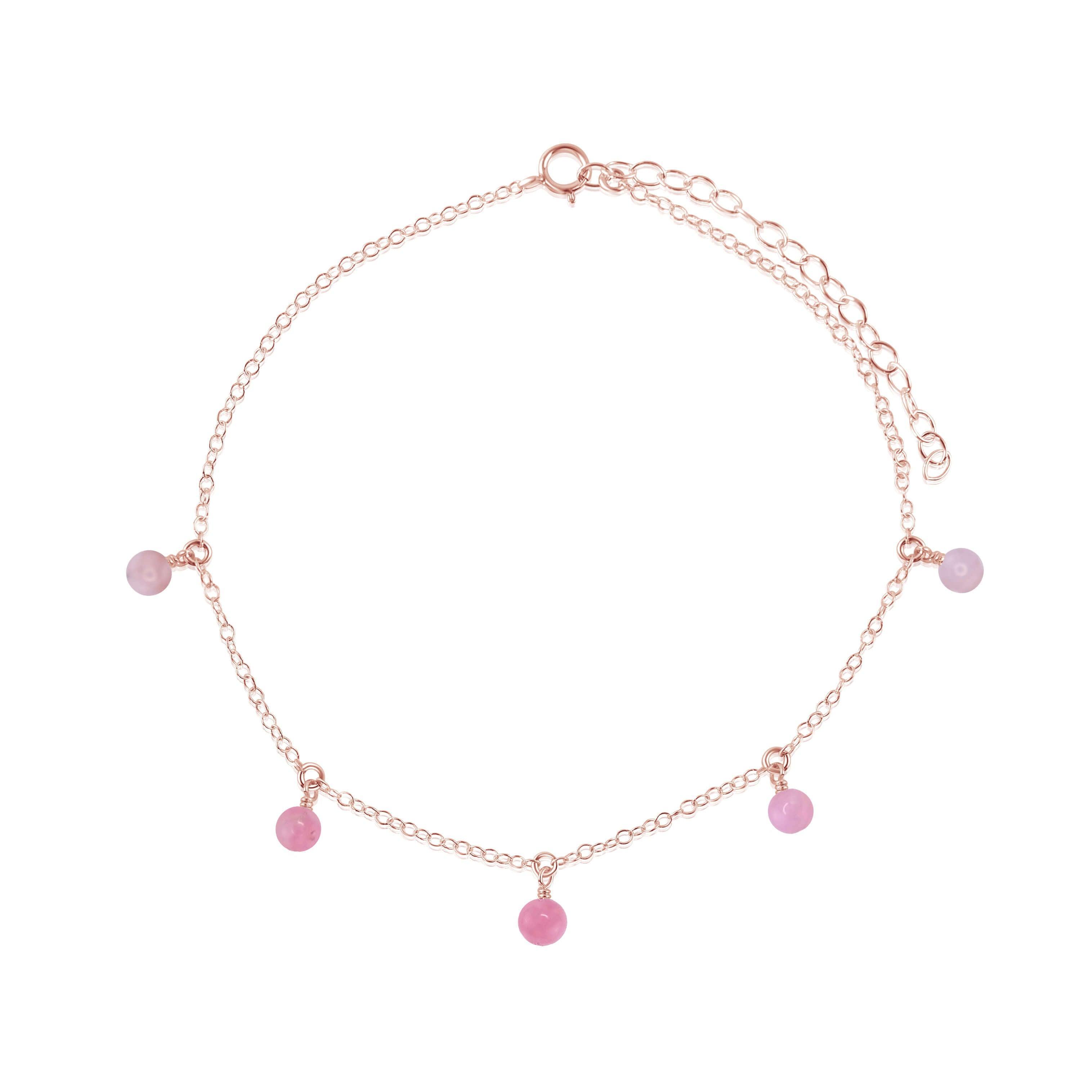 Boho Pink Peruvian Opal Gemstone Bead Drop Anklet - Boho Pink Peruvian Opal Gemstone Bead Drop Anklet - 14k Rose Gold Fill - Luna Tide Handmade Crystal Jewellery