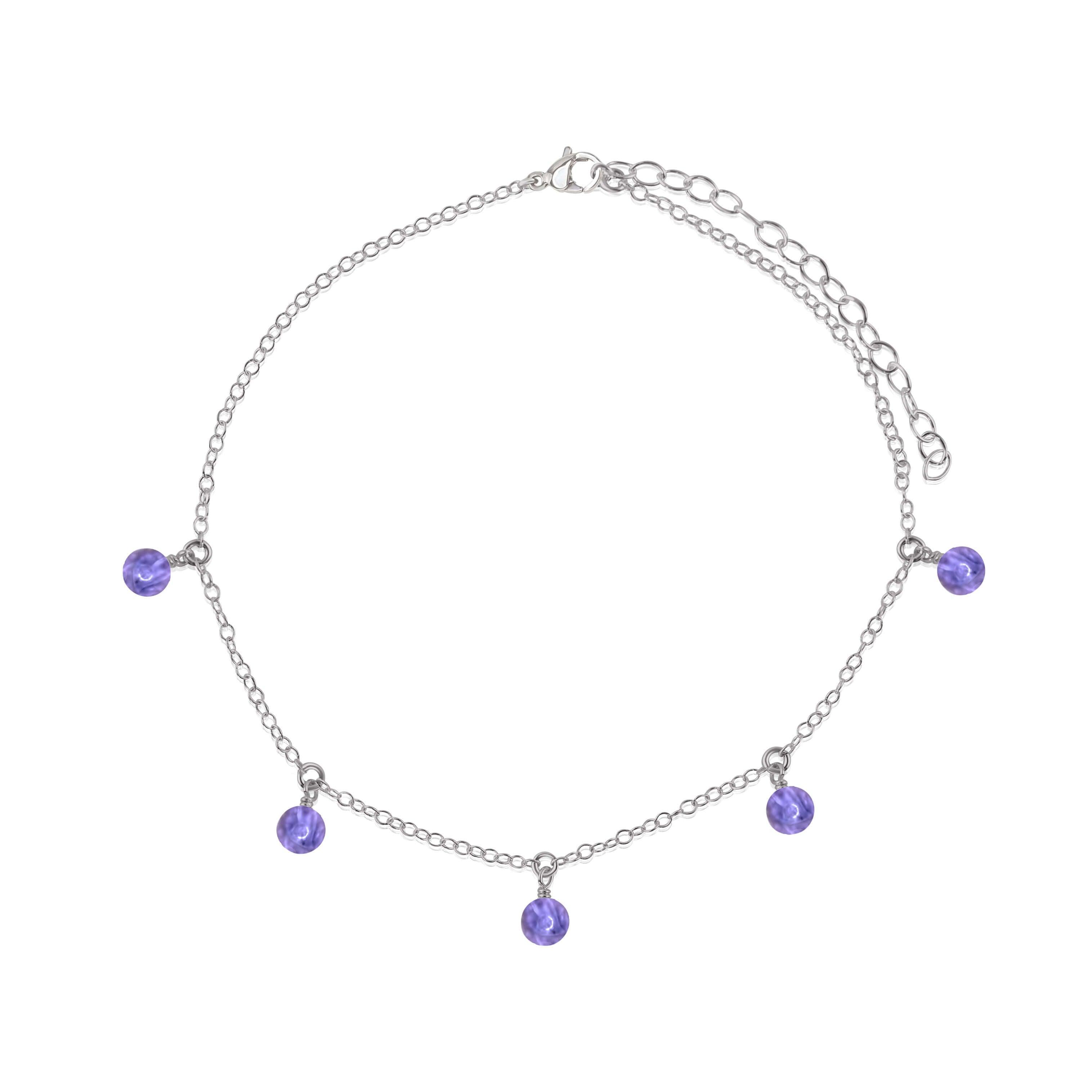 Boho Purple Tanzanite Gemstone Bead Drop Anklet - Boho Purple Tanzanite Gemstone Bead Drop Anklet - Stainless Steel - Luna Tide Handmade Crystal Jewellery