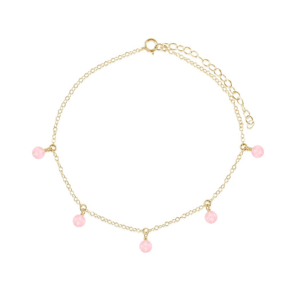 Boho Rose Quartz Bead Drop Anklet - Boho Rose Quartz Bead Drop Anklet - 14k Gold Fill - Luna Tide Handmade Crystal Jewellery