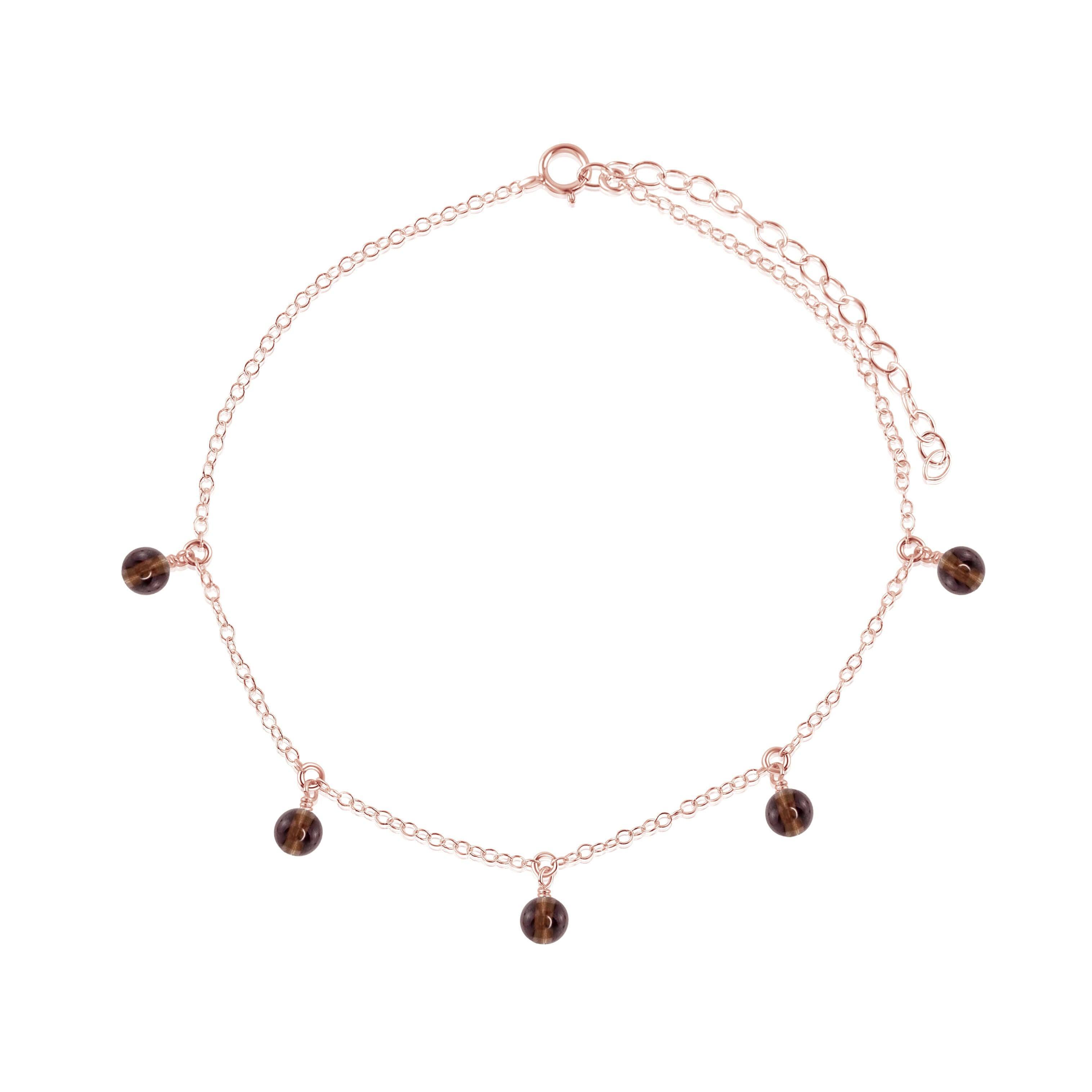 Boho Smoky Quartz Gemstone Bead Drop Anklet - Boho Smoky Quartz Gemstone Bead Drop Anklet - 14k Rose Gold Fill - Luna Tide Handmade Crystal Jewellery