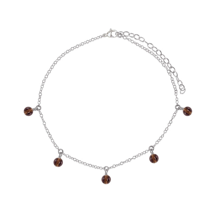 Boho Smoky Quartz Gemstone Bead Drop Anklet - Boho Smoky Quartz Gemstone Bead Drop Anklet - Stainless Steel - Luna Tide Handmade Crystal Jewellery