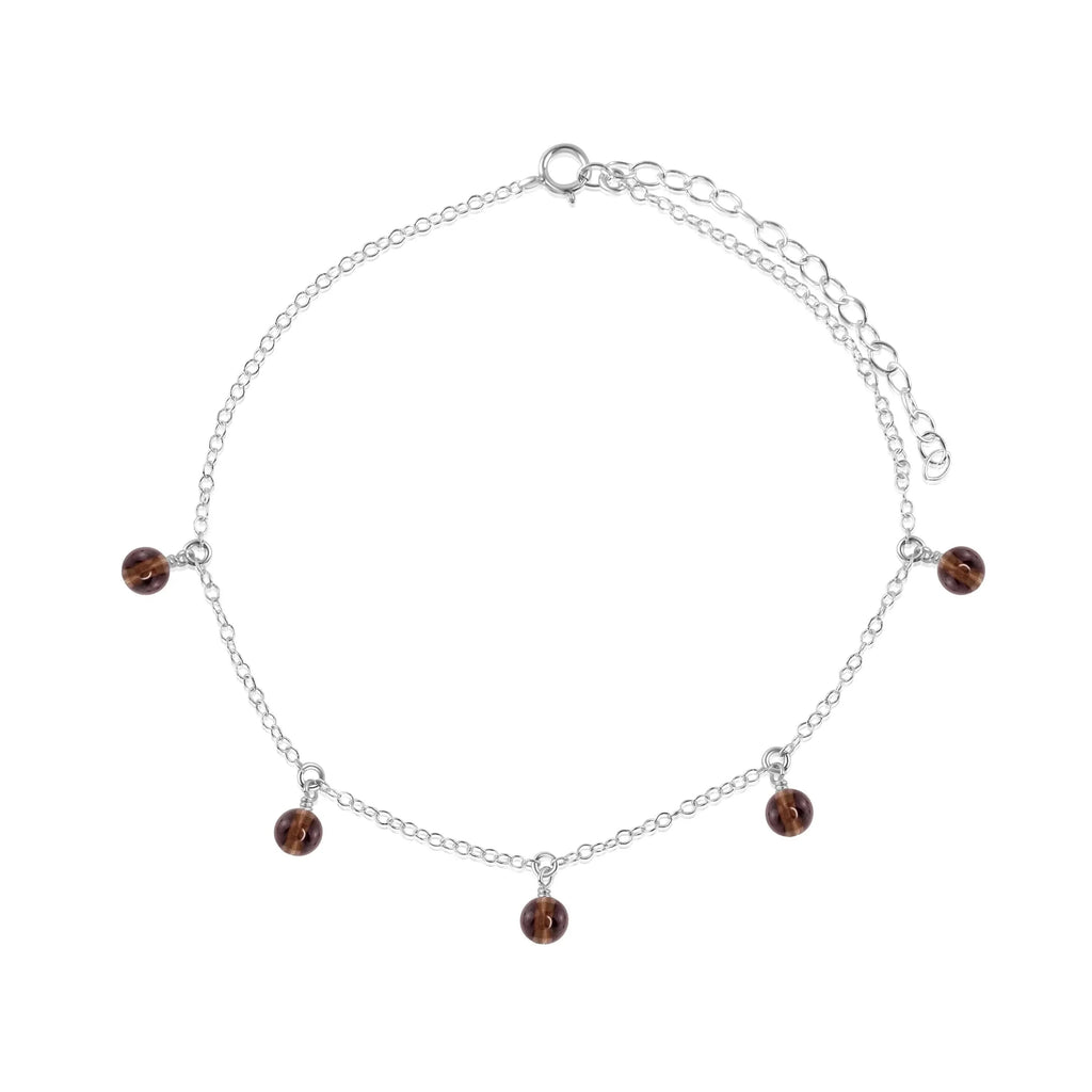 Boho Smoky Quartz Gemstone Bead Drop Anklet - Boho Smoky Quartz Gemstone Bead Drop Anklet - Sterling Silver - Luna Tide Handmade Crystal Jewellery