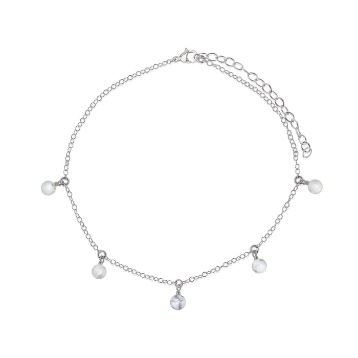Boho White Howlite Gemstone Bead Drop Anklet - Boho White Howlite Gemstone Bead Drop Anklet - Stainless Steel - Luna Tide Handmade Crystal Jewellery