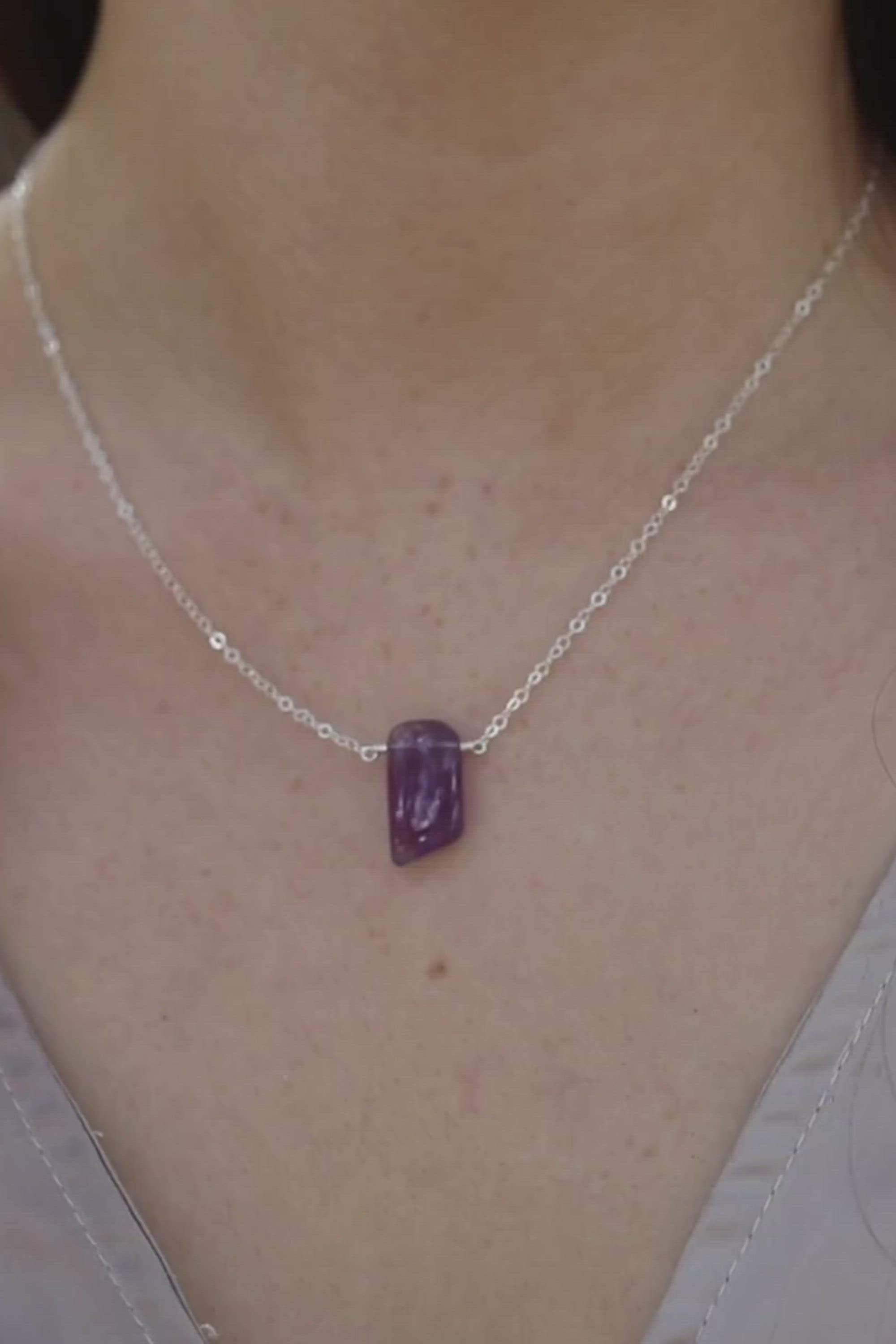 Small Smooth Purple Amethyst Crystal Slab Necklace
