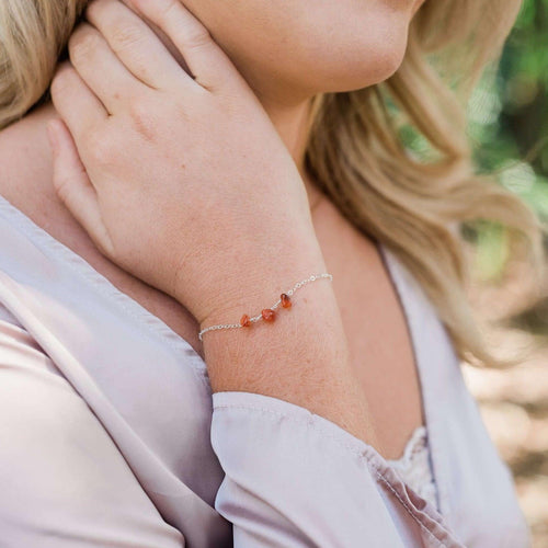 Carnelian Beaded Chain Bracelet - Carnelian Beaded Chain Bracelet - Sterling Silver - Luna Tide Handmade Crystal Jewellery