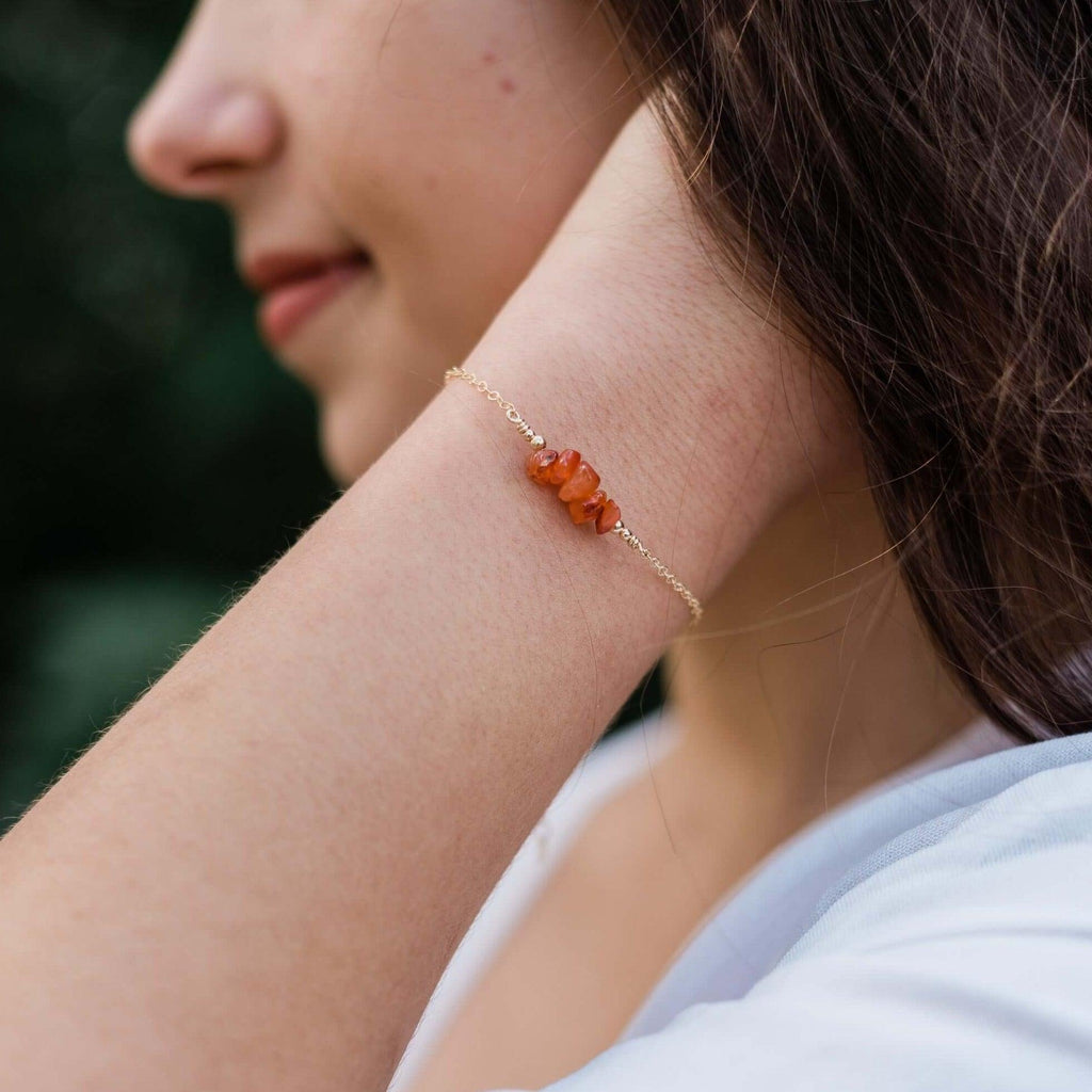 Carnelian Chip Bead Bar Bracelet - Carnelian Chip Bead Bar Bracelet - Sterling Silver - Luna Tide Handmade Crystal Jewellery