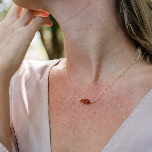 Carnelian Chip Bead Bar Necklace - Carnelian Chip Bead Bar Necklace - 14k Gold Fill - Luna Tide Handmade Crystal Jewellery