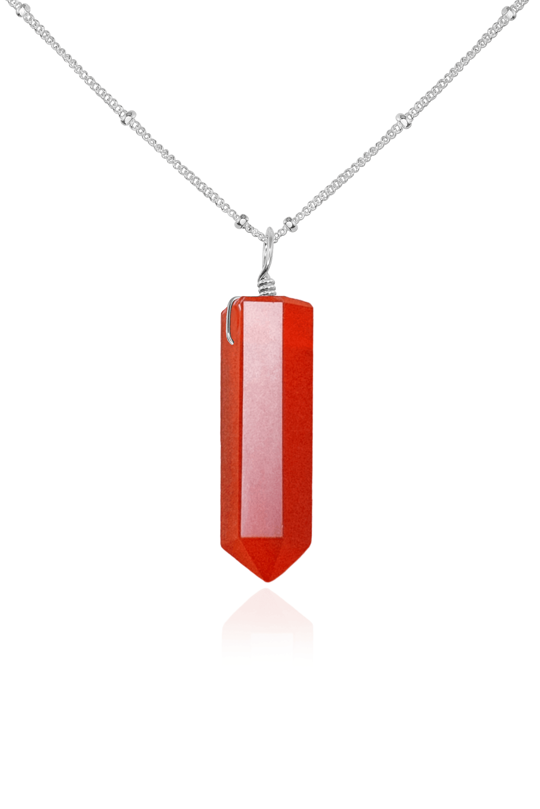 Carnelian Crystal Generator Point Pendant Necklace - Carnelian Crystal Generator Point Pendant Necklace - Sterling Silver / Satellite - Luna Tide Handmade Crystal Jewellery