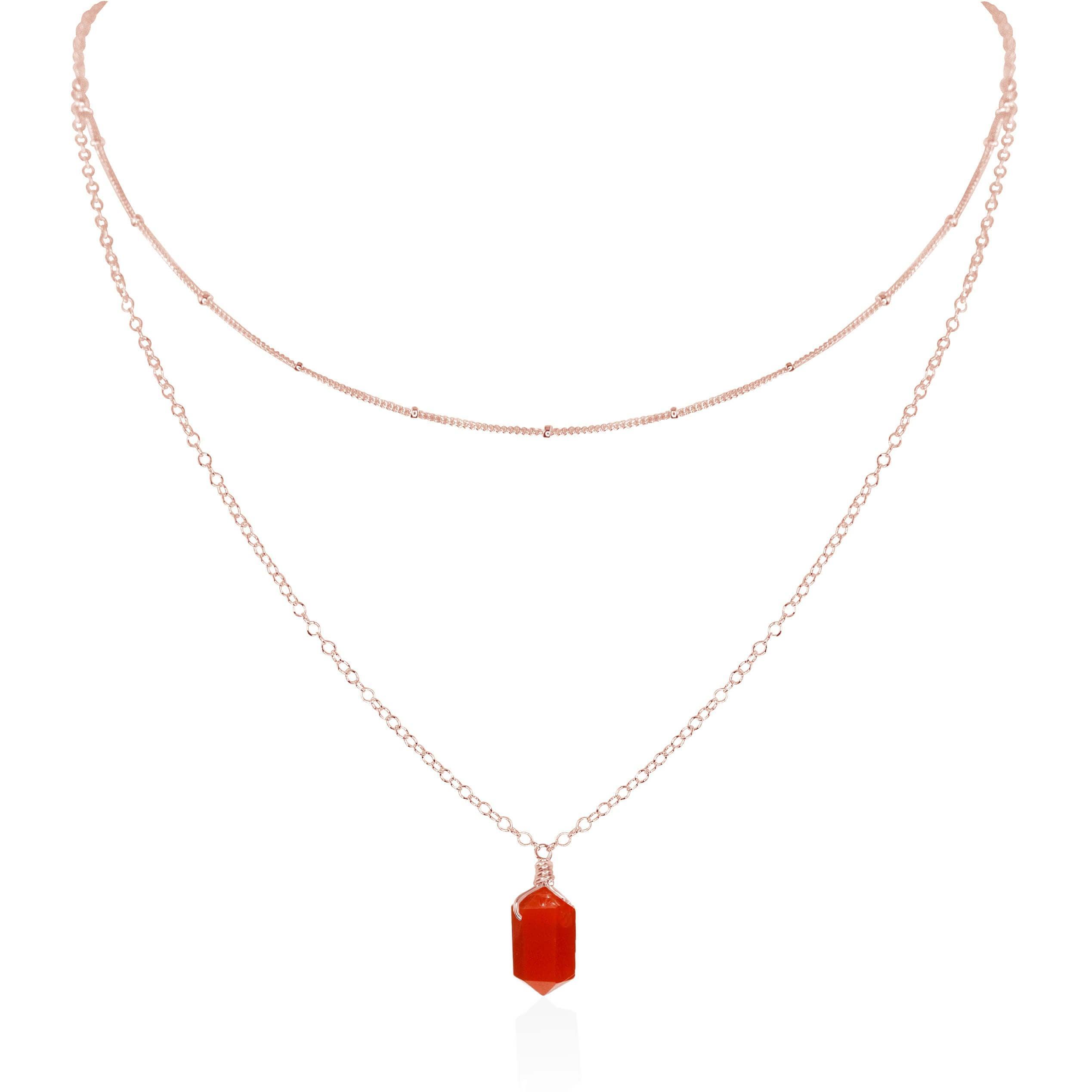 Carnelian Double Terminated Crystal Chain Layered Choker Necklace - Carnelian Double Terminated Crystal Chain Layered Choker Necklace - 14k Rose Gold Fill - Luna Tide Handmade Crystal Jewellery