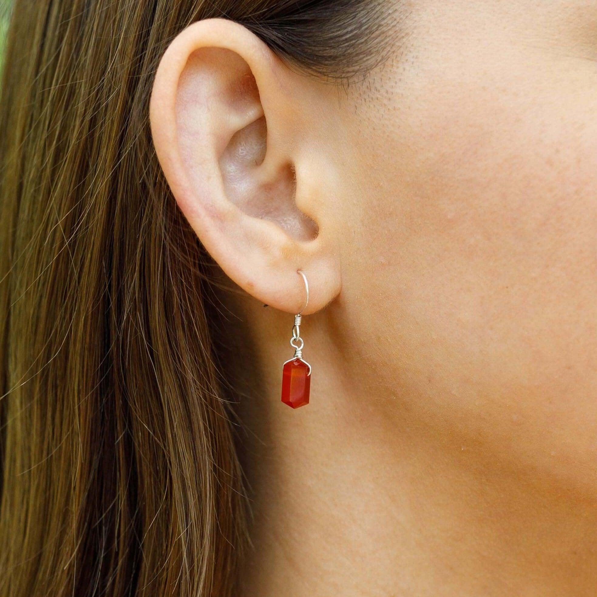 Carnelian Mini Double Terminated Crystal Point Dangle Drop Earrings - Carnelian Mini Double Terminated Crystal Point Dangle Drop Earrings - 14k Gold Fill - Luna Tide Handmade Crystal Jewellery
