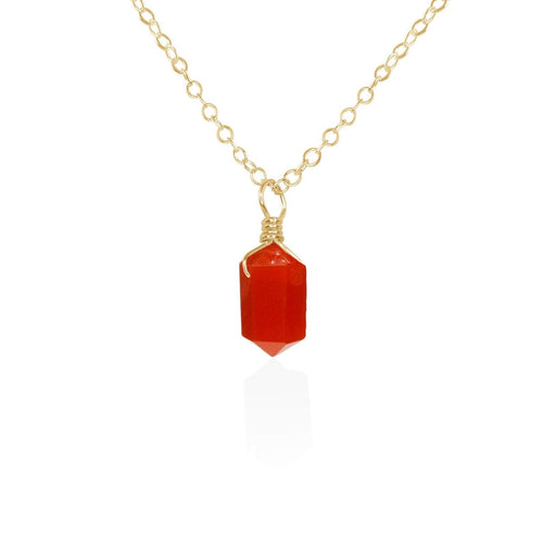 Carnelian Mini Double Terminated Crystal Point Pendant Necklace - Carnelian Mini Double Terminated Crystal Point Pendant Necklace - 14k Gold Fill / Cable - Luna Tide Handmade Crystal Jewellery