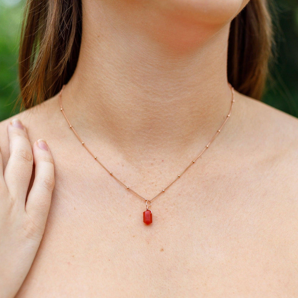 Carnelian Mini Double Terminated Crystal Point Pendant Necklace - Carnelian Mini Double Terminated Crystal Point Pendant Necklace - 14k Gold Fill / Cable - Luna Tide Handmade Crystal Jewellery