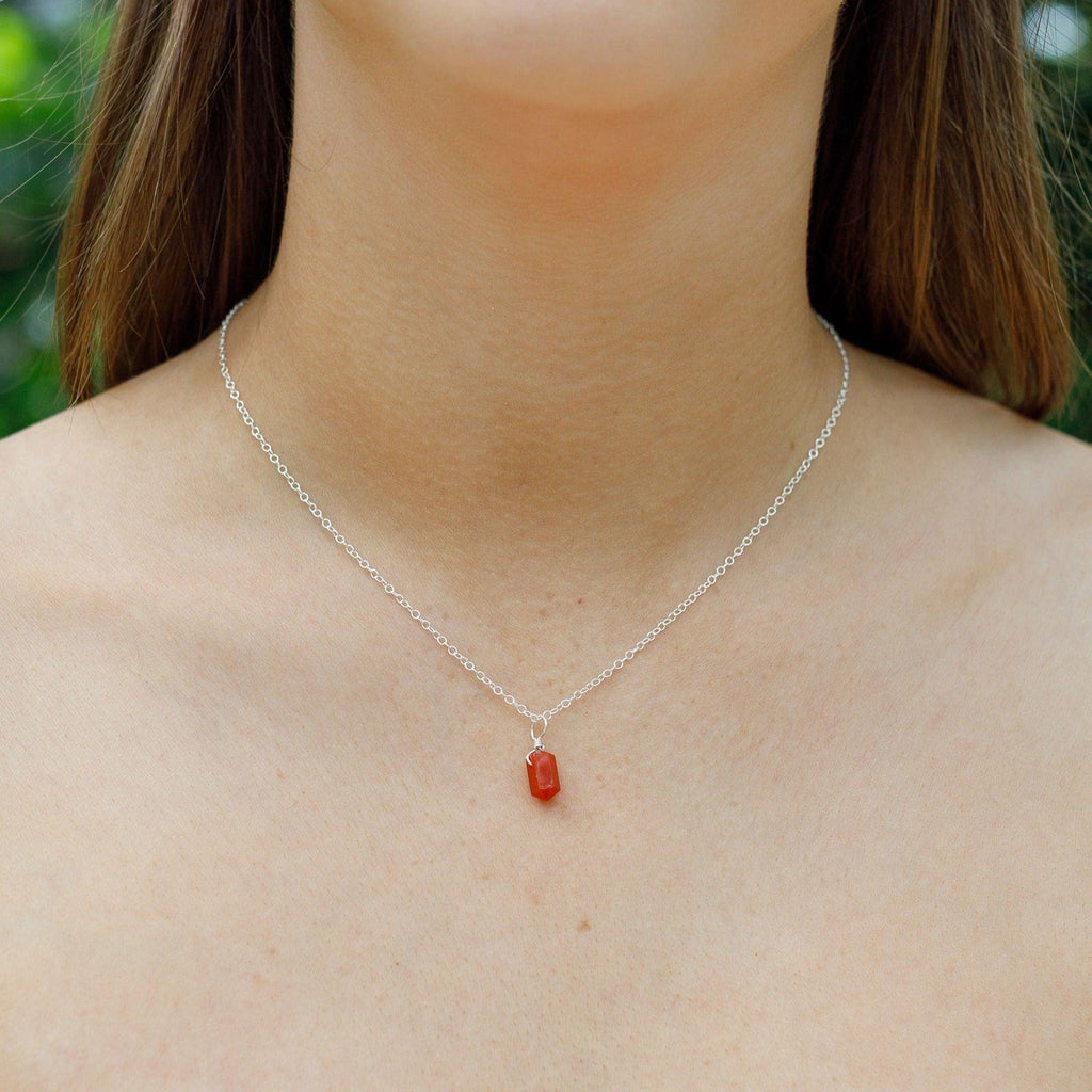 Carnelian Mini Double Terminated Crystal Point Pendant Necklace - Carnelian Mini Double Terminated Crystal Point Pendant Necklace - 14k Gold Fill / Cable - Luna Tide Handmade Crystal Jewellery
