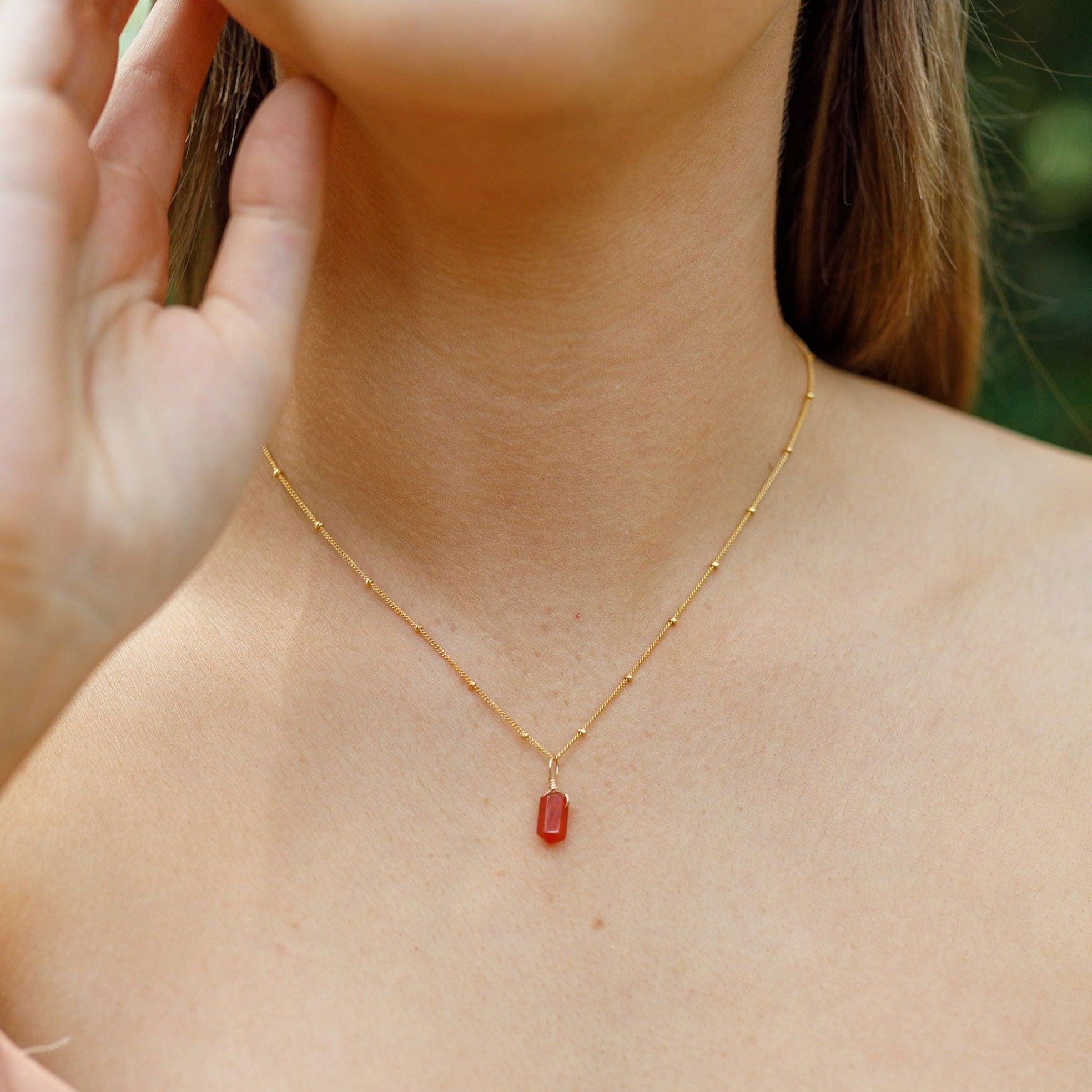 Carnelian Mini Double Terminated Crystal Point Pendant Necklace - Carnelian Mini Double Terminated Crystal Point Pendant Necklace - 14k Gold Fill / Cable - Luna Tide Handmade Crystal Jewellery