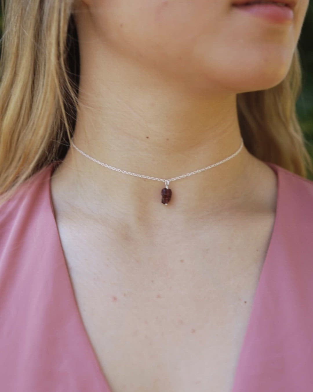Tiny Rough Garnet Gemstone Pendant Choker