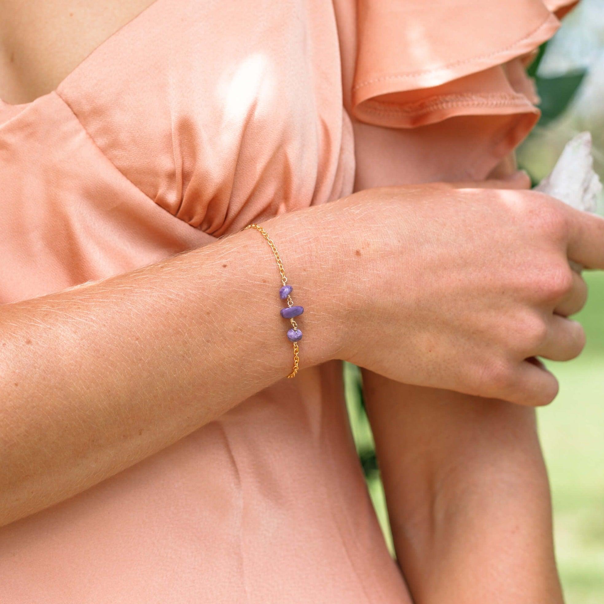 Charoite Beaded Chain Bracelet - Charoite Beaded Chain Bracelet - 14k Gold Fill - Luna Tide Handmade Crystal Jewellery