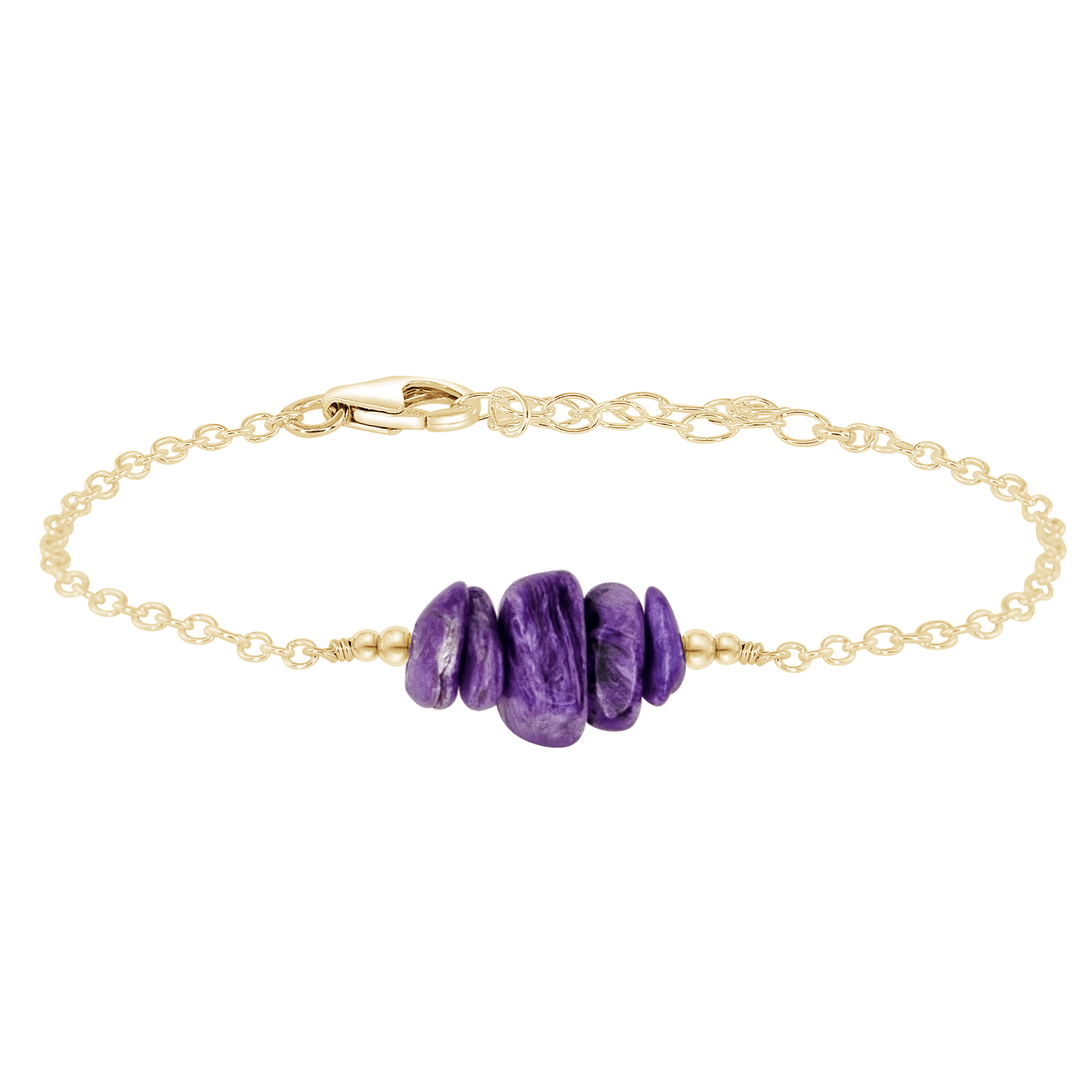 Charoite Chip Bead Bar Bracelet - Charoite Chip Bead Bar Bracelet - 14k Gold Fill - Luna Tide Handmade Crystal Jewellery