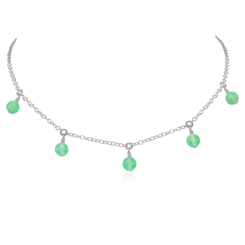 Chrysoprase Bead Drop Choker - Chrysoprase Bead Drop Choker - Sterling Silver - Luna Tide Handmade Crystal Jewellery