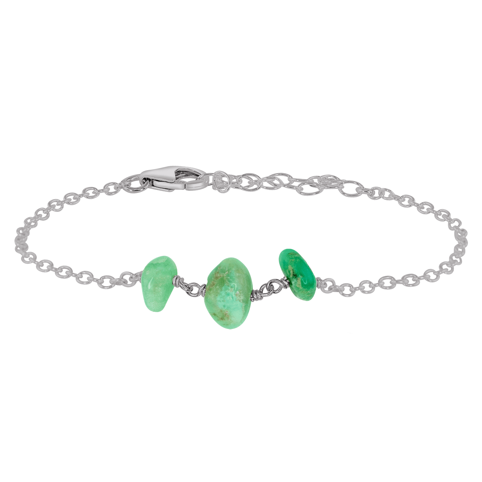 Chrysoprase Beaded Chain Bracelet - Chrysoprase Beaded Chain Bracelet - Stainless Steel - Luna Tide Handmade Crystal Jewellery