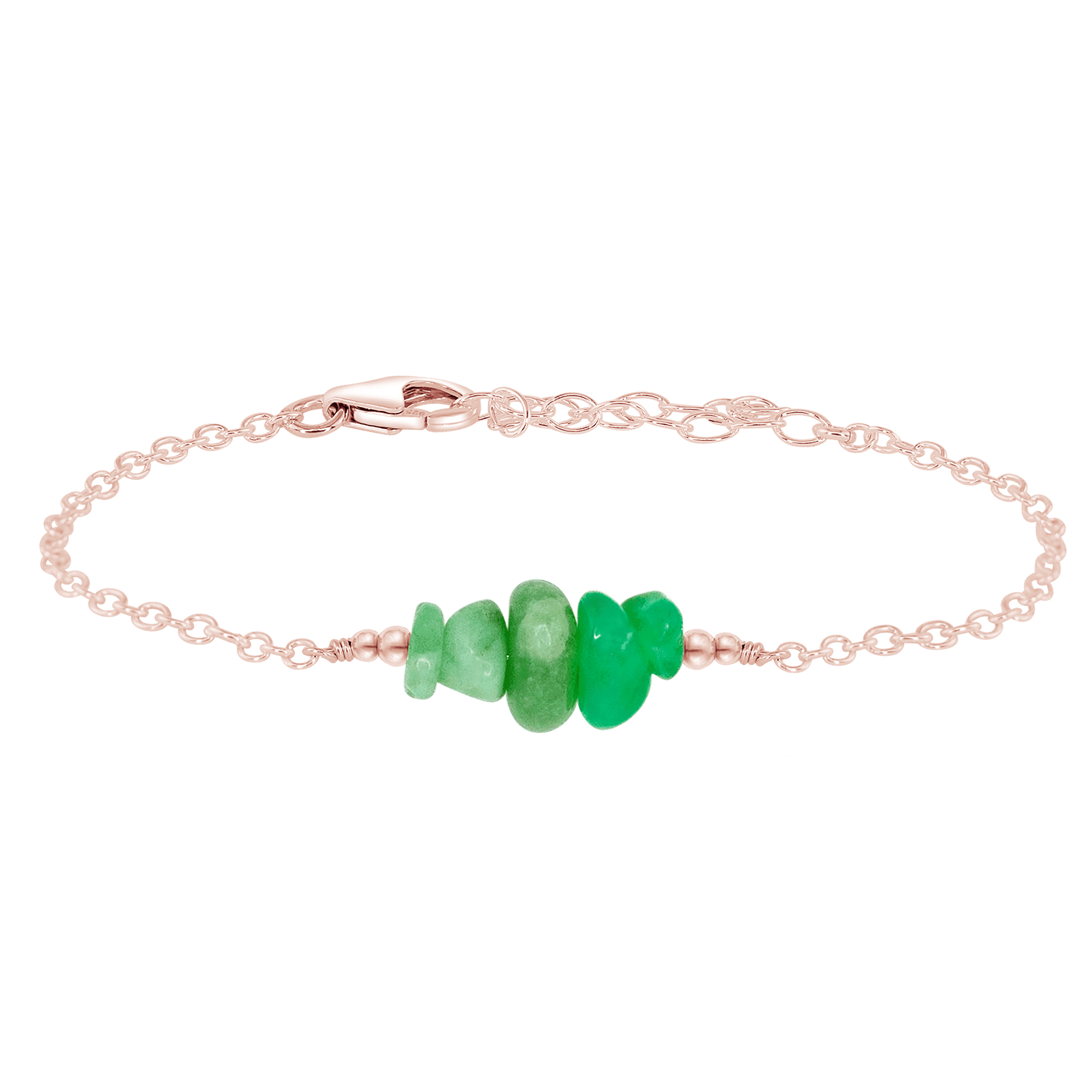 Chrysoprase Chip Bead Bar Bracelet - Chrysoprase Chip Bead Bar Bracelet - 14k Rose Gold Fill - Luna Tide Handmade Crystal Jewellery
