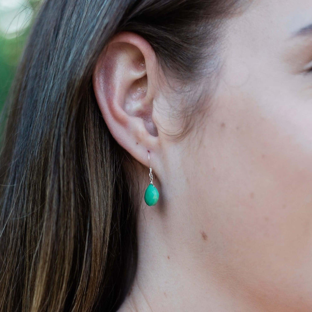 Chrysoprase Gemstone Teardrop Dangle Earrings - Chrysoprase Gemstone Teardrop Dangle Earrings - 14k Gold Fill - Luna Tide Handmade Crystal Jewellery