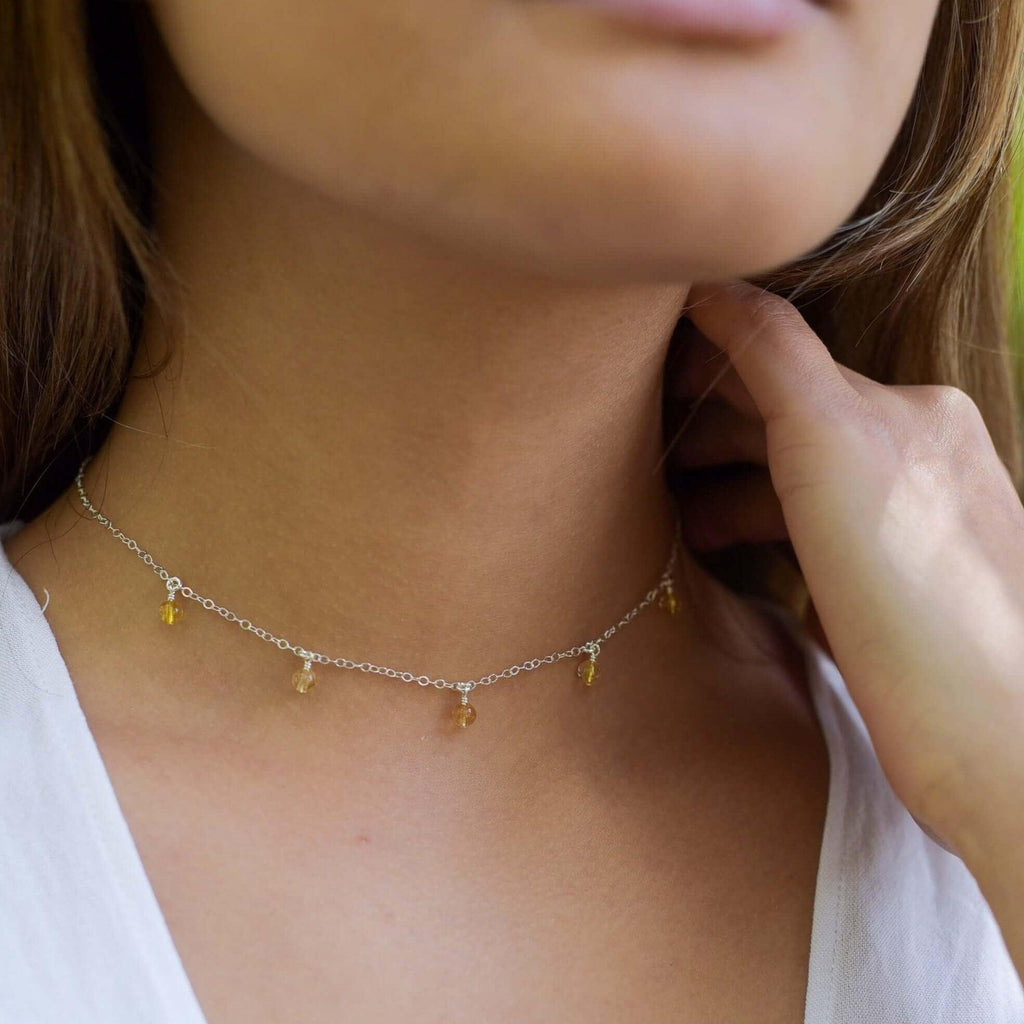 Citrine Bead Drop Choker - Citrine Bead Drop Choker - 14k Gold Fill - Luna Tide Handmade Crystal Jewellery