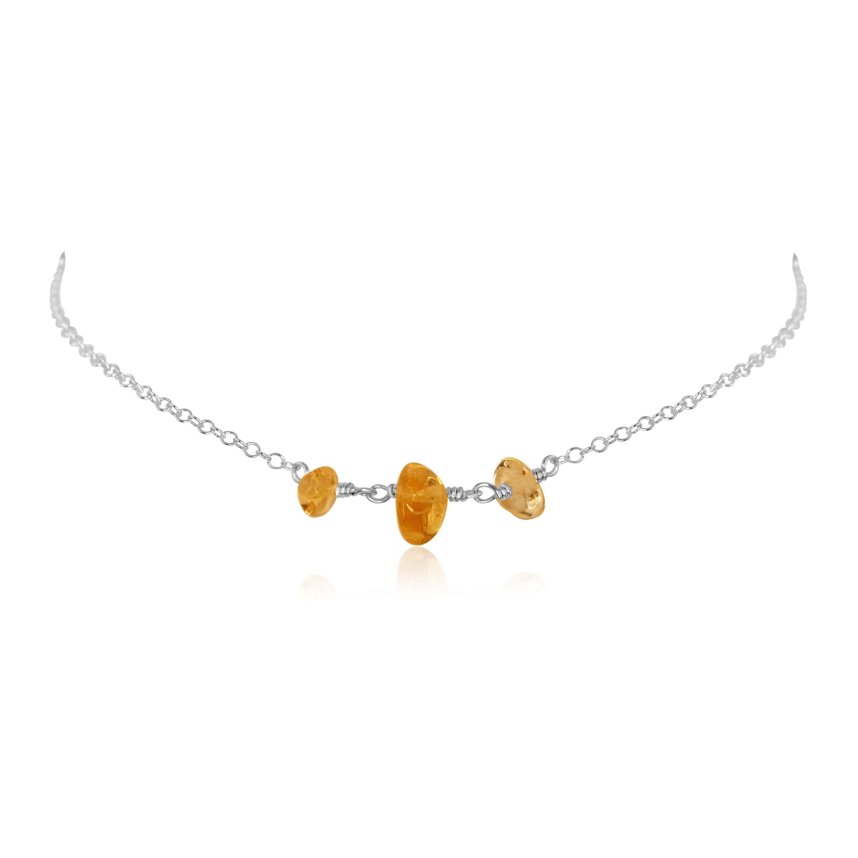 Citrine Beaded Chain Choker Necklace - Citrine Beaded Chain Choker Necklace - Sterling Silver - Luna Tide Handmade Crystal Jewellery