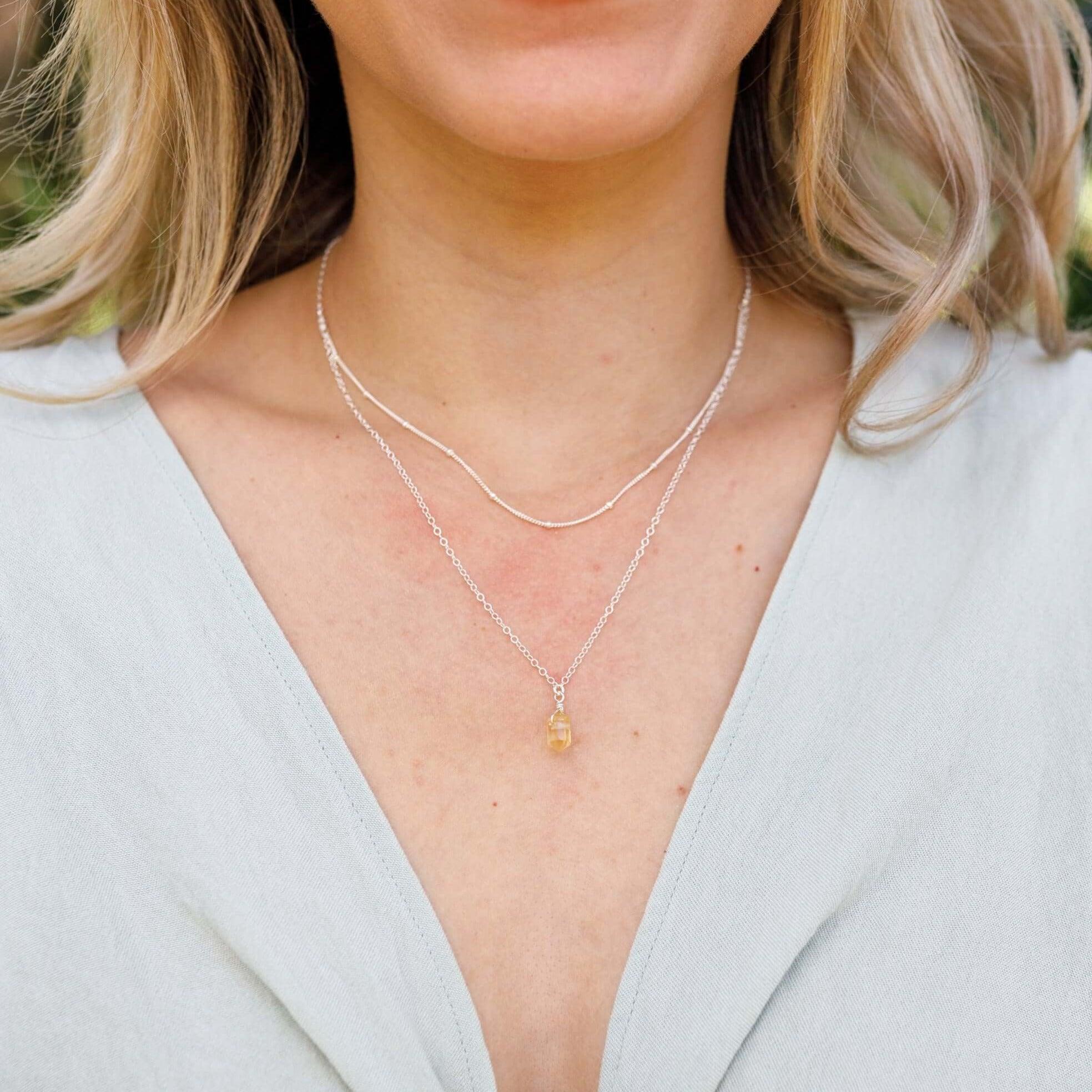 Citrine Double Terminated Crystal Chain Layered Choker Necklace - Citrine Double Terminated Crystal Chain Layered Choker Necklace - 14k Gold Fill - Luna Tide Handmade Crystal Jewellery