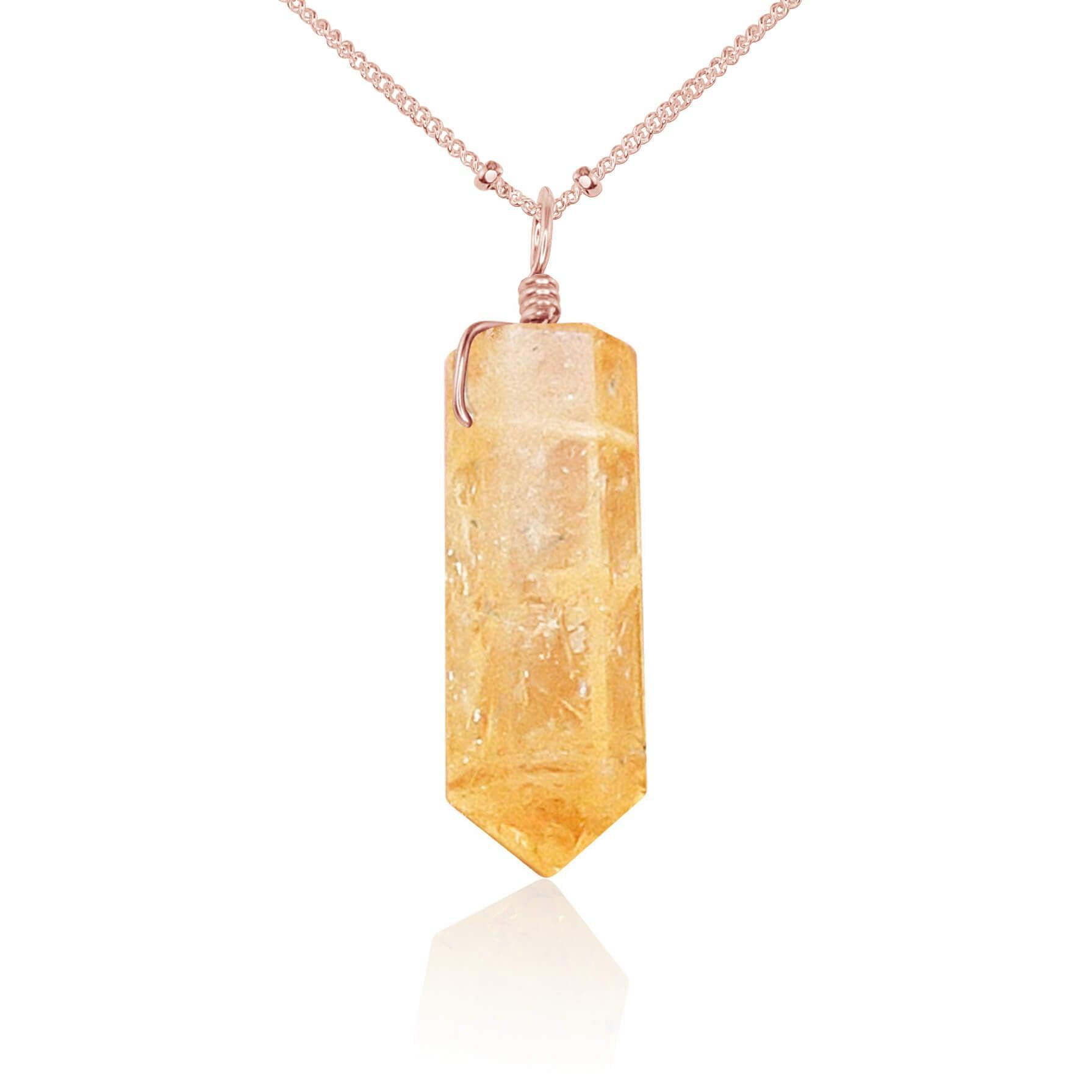 Citrine Gemstone Generator Tower Point Pendant Necklace - Citrine Gemstone Generator Tower Point Pendant Necklace - 14k Rose Gold Fill / Satellite - Luna Tide Handmade Crystal Jewellery