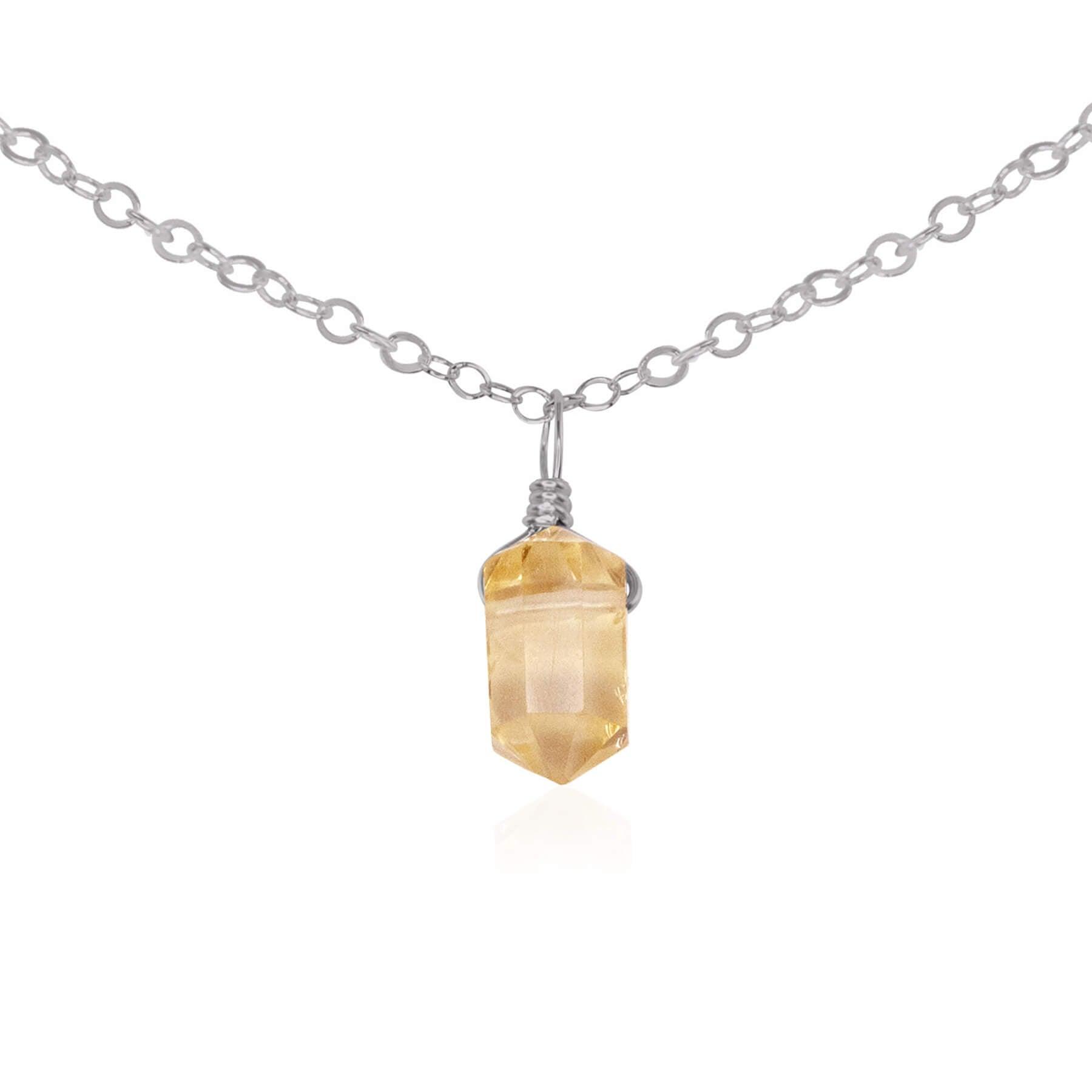 Citrine Mini Double Terminated Crystal Point Pendant Choker Necklace - Citrine Mini Double Terminated Crystal Point Pendant Choker Necklace - Stainless Steel / Cable - Luna Tide Handmade Crystal Jewellery