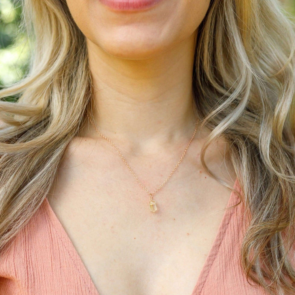 Citrine Mini Double Terminated Crystal Point Pendant Necklace - Citrine Mini Double Terminated Crystal Point Pendant Necklace - 14k Gold Fill / Cable - Luna Tide Handmade Crystal Jewellery